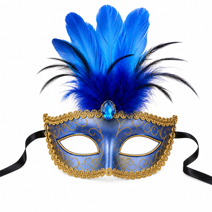 Halloween Feather Masquerade Mask - Blue