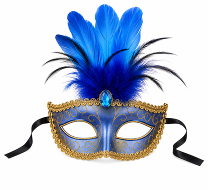 Halloween Feather Masquerade Mask - Blue