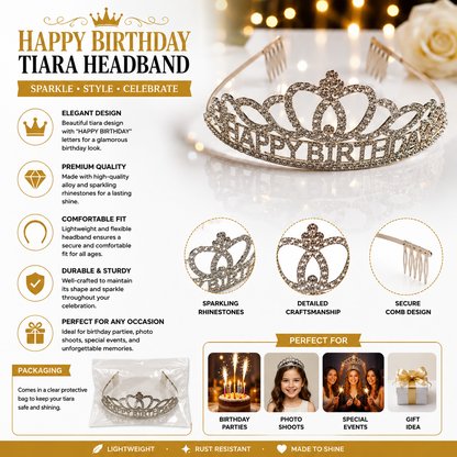 Happy Birthday Tiara Headband Rhinestone Crown