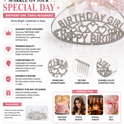 Birthday Girl Rhinestone Tiara Headband Crystal Crown