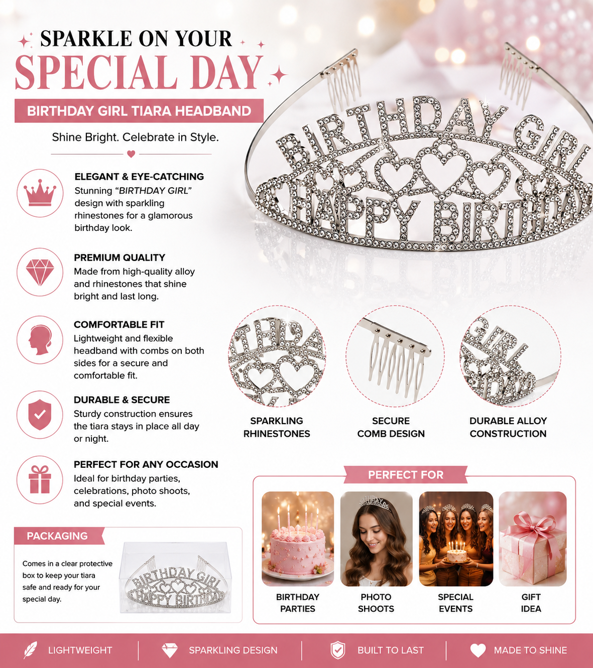 Birthday Girl Rhinestone Tiara Headband Crystal Crown