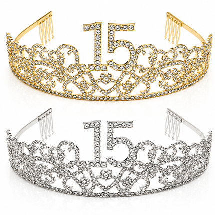 15th Birthday Rhinestone Tiara Crown for Girls