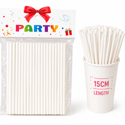 White Beverage Straws 15 cm for Parties, Weddings & Celebrations - pack of 50