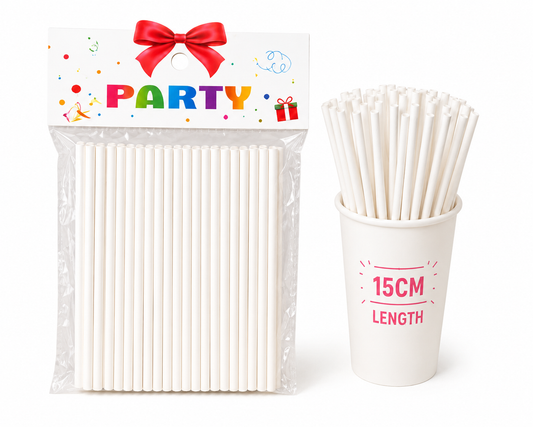 White Beverage Straws 15 cm for Parties, Weddings & Celebrations - pack of 50