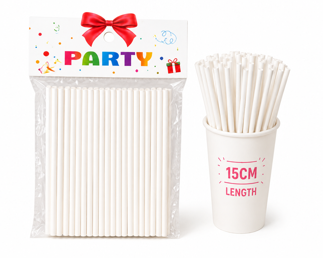 White Beverage Straws 15 cm for Parties, Weddings & Celebrations - pack of 50
