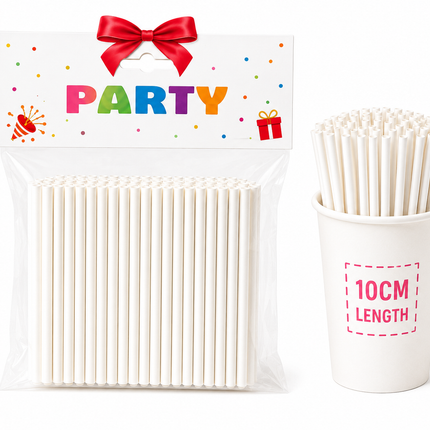 White Beverage Straws 10 cm for Parties, Weddings & Celebrations - pack of 50