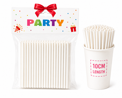 White Beverage Straws 10 cm for Parties, Weddings & Celebrations - pack of 50