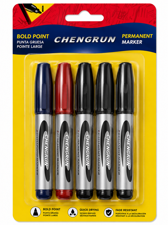 Permanent Marker Pen - 5 ct - Assorted Colors for Office & School