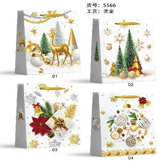 Festive Christmas Reindeer, Trees, Poinsettia, Baubles Party Paper Bag - Medium Size 18x24x8.5 cm