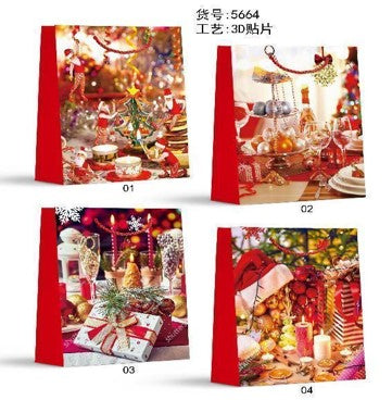 Festive Christmas 3D Pop-Up Elements Santa, Tree, Candles Design Party Paper Bag  - Jumbo Size 31x40x12 cm