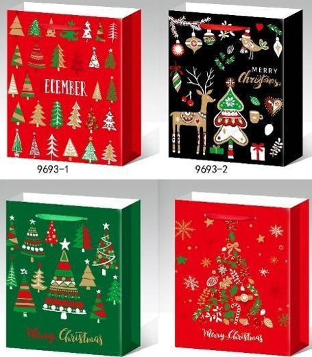 Festive Christmas Holiday Tree & Reindeer Designs Party Paper Bag - Medium Size 18x24x8.5 cm