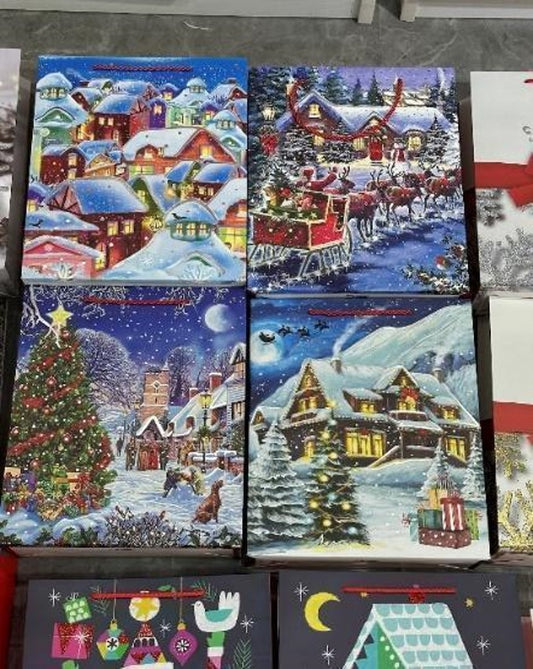 Christmas gift blue color bags. Jumbo (J). 31 x 40 x 12 cm (approximately 12 x 15.5 x 4.5 inches).
