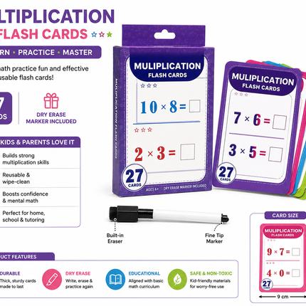 Kids Multiplication Flash Cards Learning Set