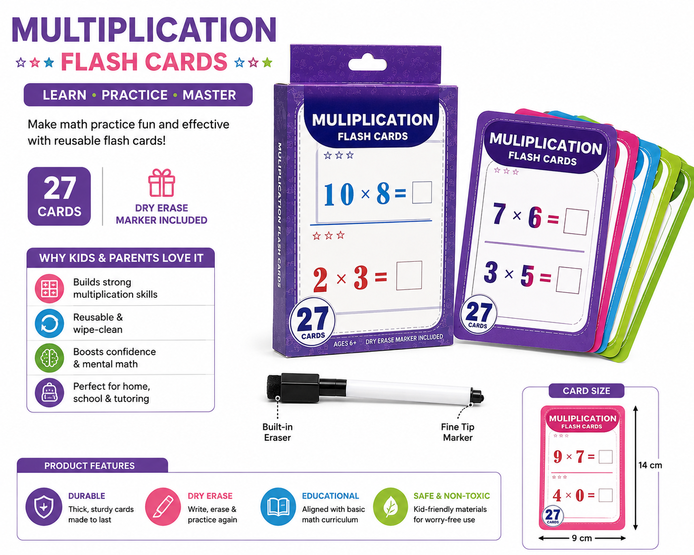 Kids Multiplication Flash Cards Learning Set