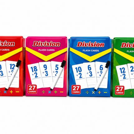 Division Math Flash Cards Set – 27 Reusable Dry Erase Cards