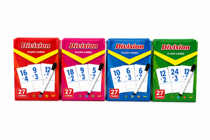 Division Math Flash Cards Set – 27 Reusable Dry Erase Cards