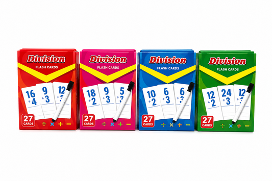 Division Math Flash Cards Set – 27 Reusable Dry Erase Cards