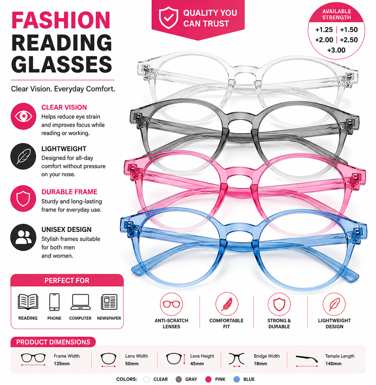 Unisex Reading Glasses - Multi Color