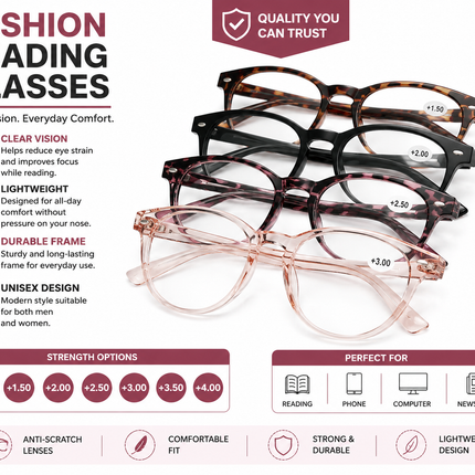 Fashion Reading Glasses for Men & Women - Multi Color