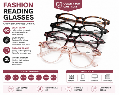 Fashion Reading Glasses for Men & Women - Multi Color