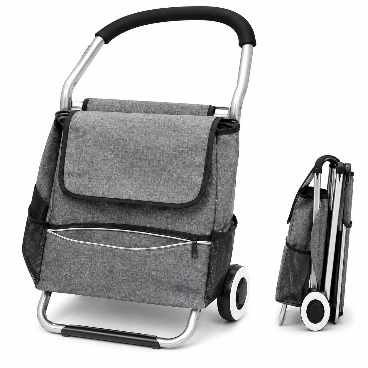 Lightweight Foldable Shopping Trolley - Grey