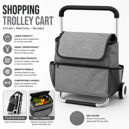 Foldable Shopping Trolley Cart with Wheels - Grey