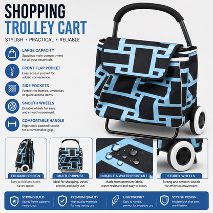 Portable Foldable Shopping Cart - Blue & Black