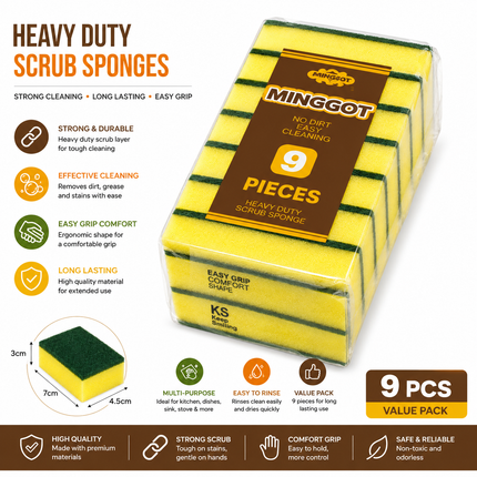Heavy Duty Scrub Sponge 9 Piece Pack