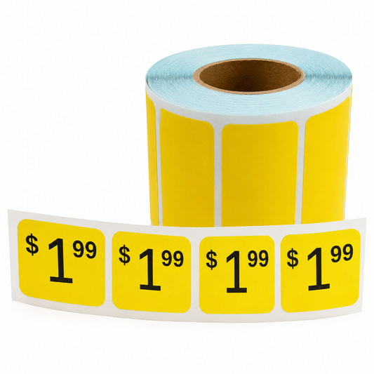 Yellow Retail Pricing Labels, Strong Adhesive