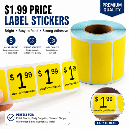 Yellow Retail Pricing Labels, Strong Adhesive
