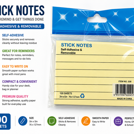 Sticky notepad with lines