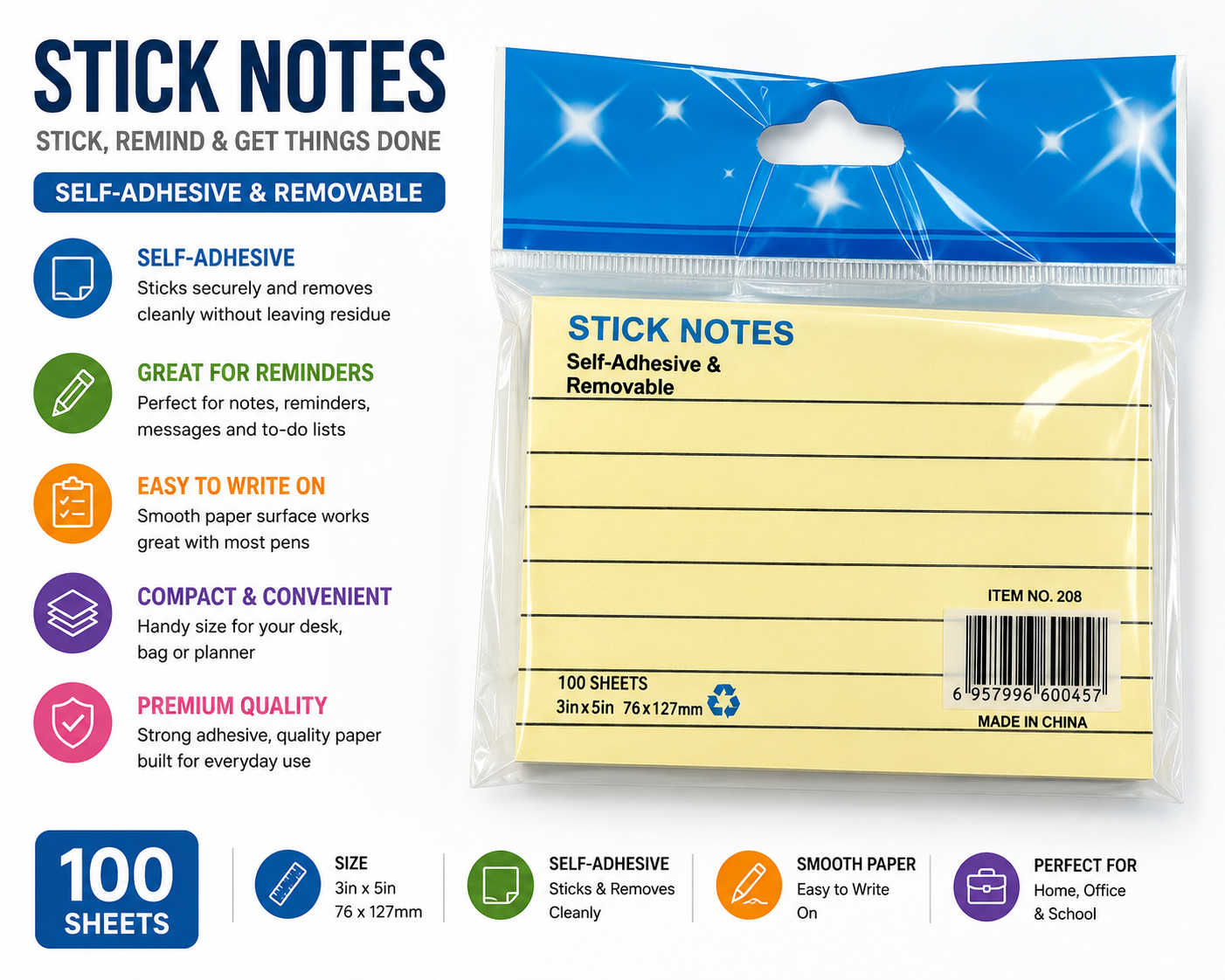 Sticky notepad with lines