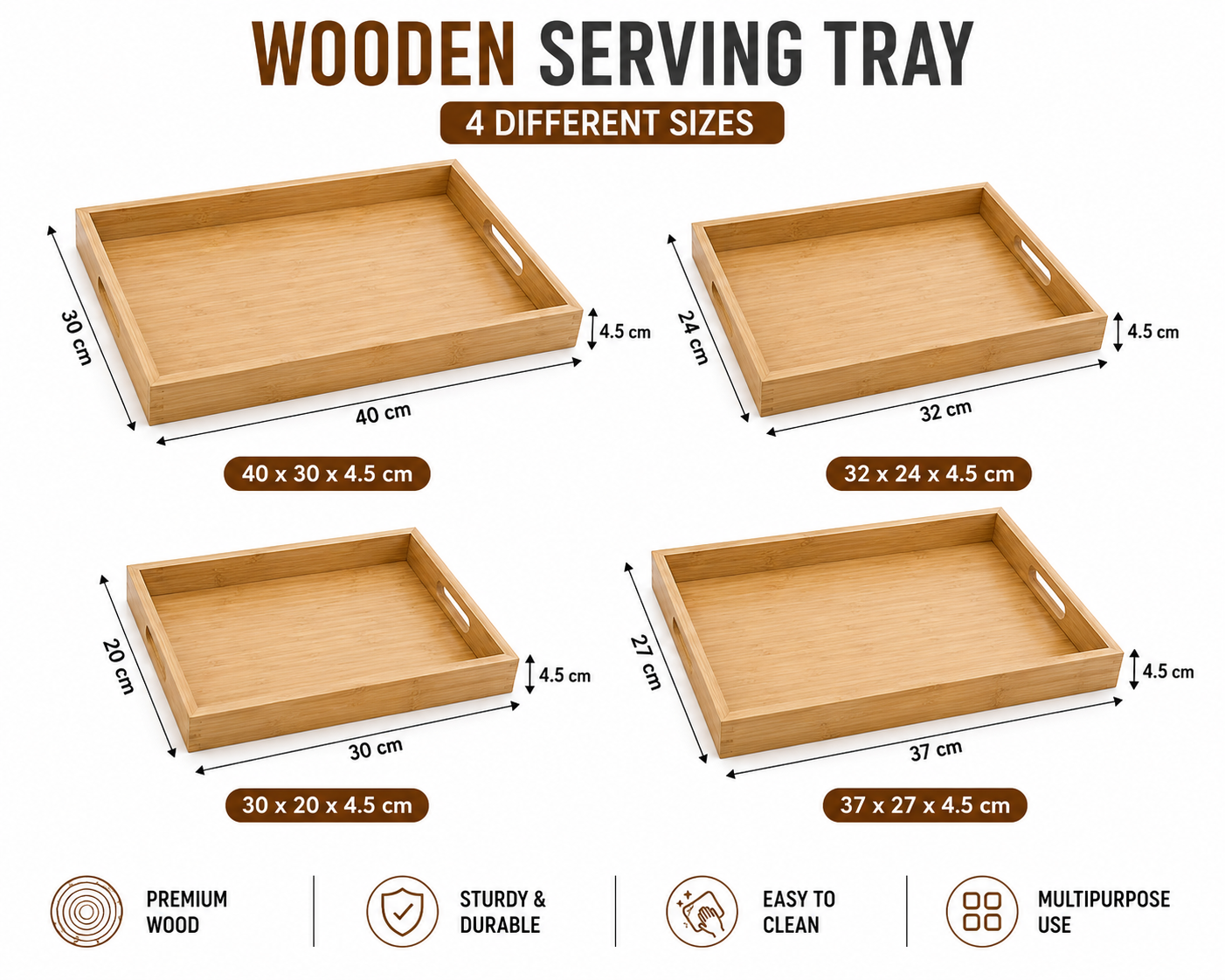 Wooden Serving Tray Set