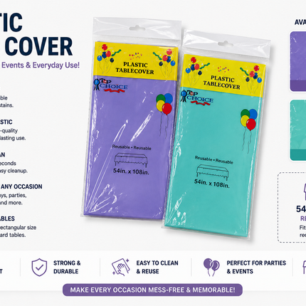 Plastic Table Cover 54" x 108" Rectangle Disposable Tablecloth – Waterproof Party Table Cover