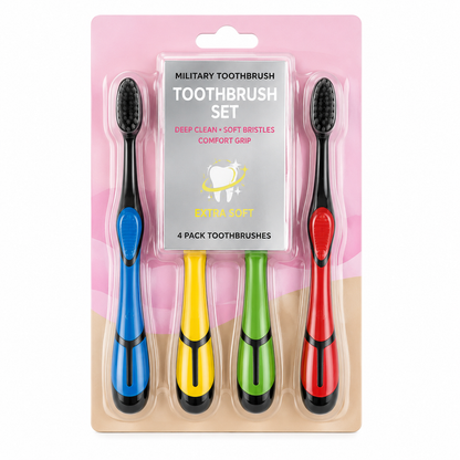 4 Pack Soft Bristle Toothbrush Set