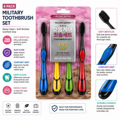 4 Pack Soft Bristle Toothbrush Set