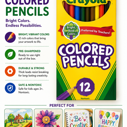 Crayola 12 Count Colored Pencils – Pre-Sharpened Art Supplies