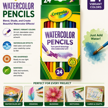 Crayola Watercolor Pencils 24 Pack – Vibrant Colors
