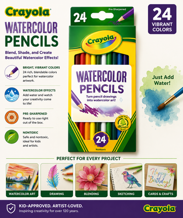 Crayola Watercolor Pencils 24 Pack – Vibrant Colors