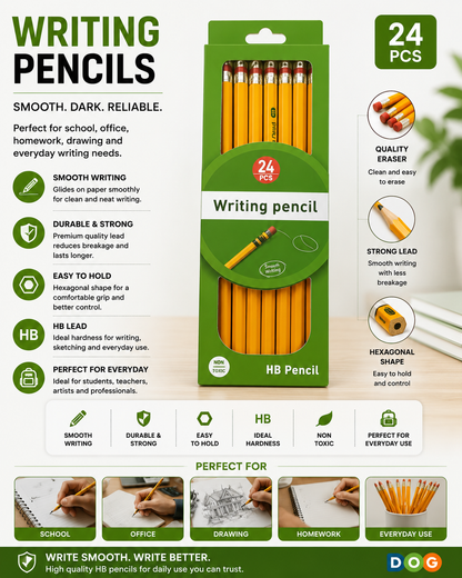HB Graphite Pencils 24 Count – Smooth Writing Pencils with Strong Lead