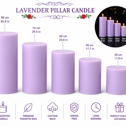 Lavender Decorative Pillar Candle