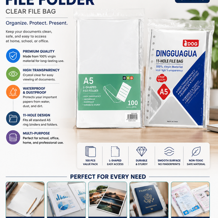 A5 Clear File Folder – 11-Hole Document Protector Sleeves for Binders