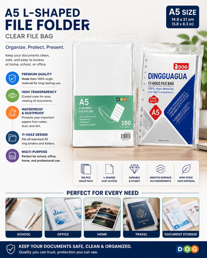 A5 Clear File Folder – 11-Hole Document Protector Sleeves for Binders