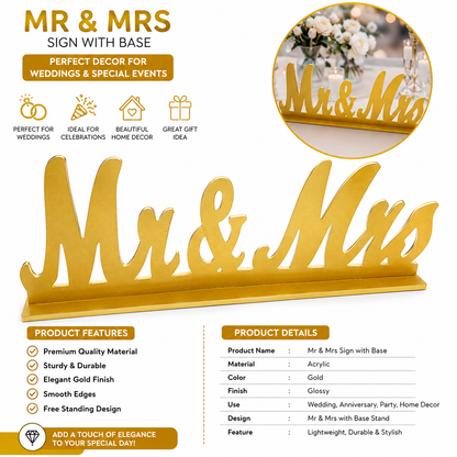 Gold Mr & Mrs Wedding Sign with Base