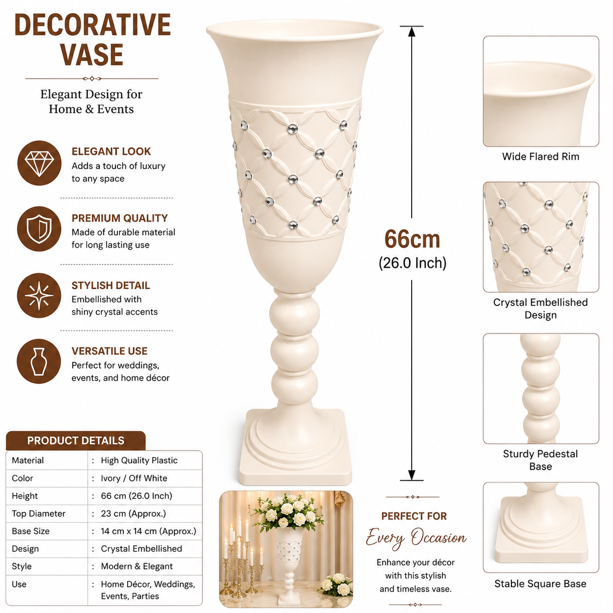 Elegant 66cm Floor Decorative Vase