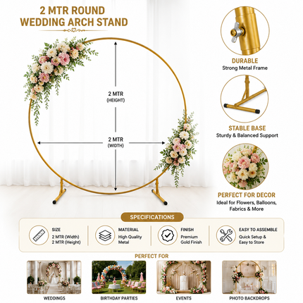 Gold Round Wedding Arch Metal Stand