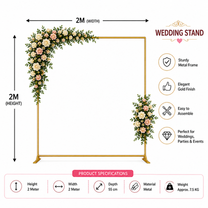 2M Gold Wedding Arch Metal Stand